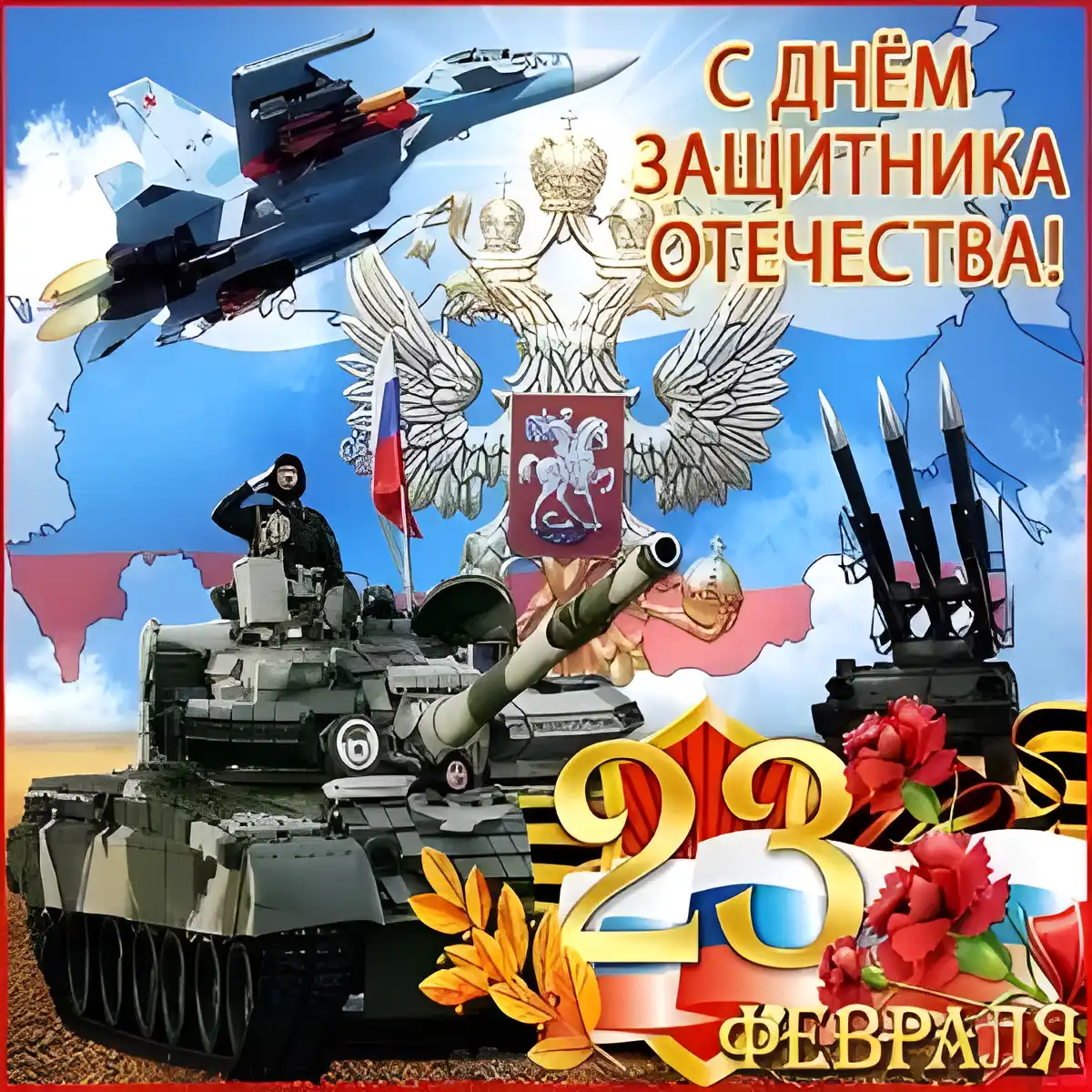 Открытка С днем танкиста - Открытка с Днём Защитника Отечества: танки, самолёт, флаг | Красивая открытка #58