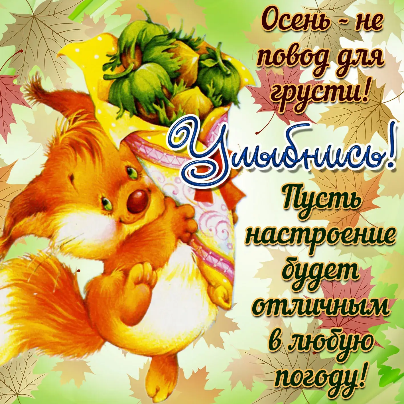 Открытка С белочками - Белка с орехами на осенней открытке | Красивая открытка #19