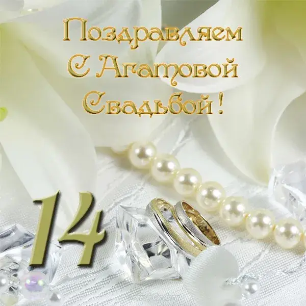 Открытка 14 лет - агатовая свадьба - Обручальные кольца на льду: поздравление с годовщиной | Красивая открытка #35