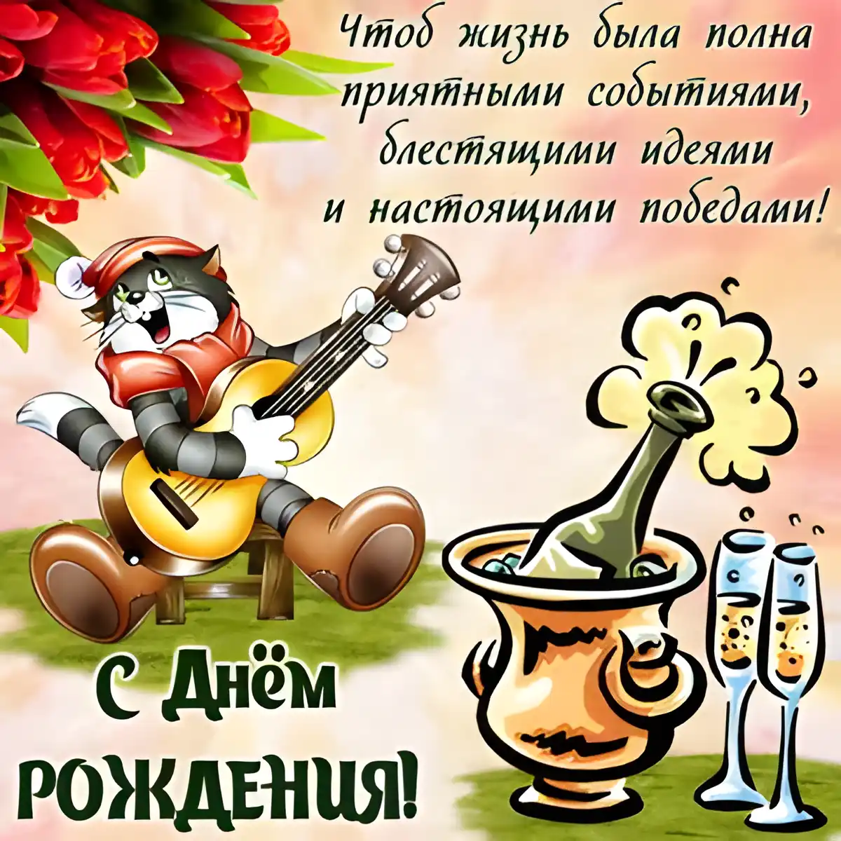 Открытка С днем рождения для мужчин - Открытка с котом на день рождения  прикольная гифка | Красивая открытка #64