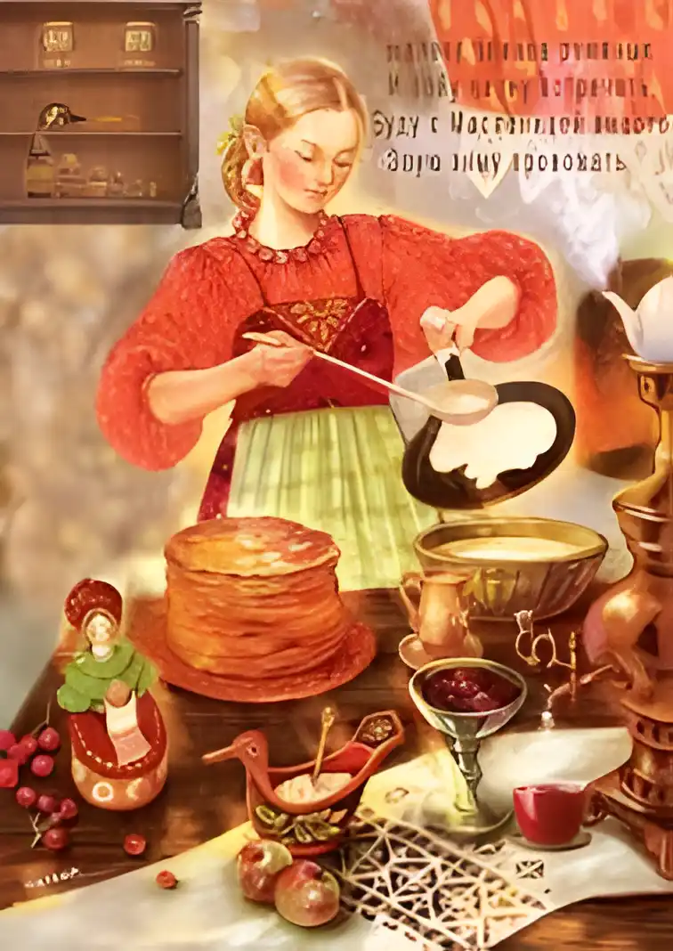 Открытка Открытки с Масленицей - Открытка с блинами и матрешкой. Новогоднее поздравление | Красивая открытка #35