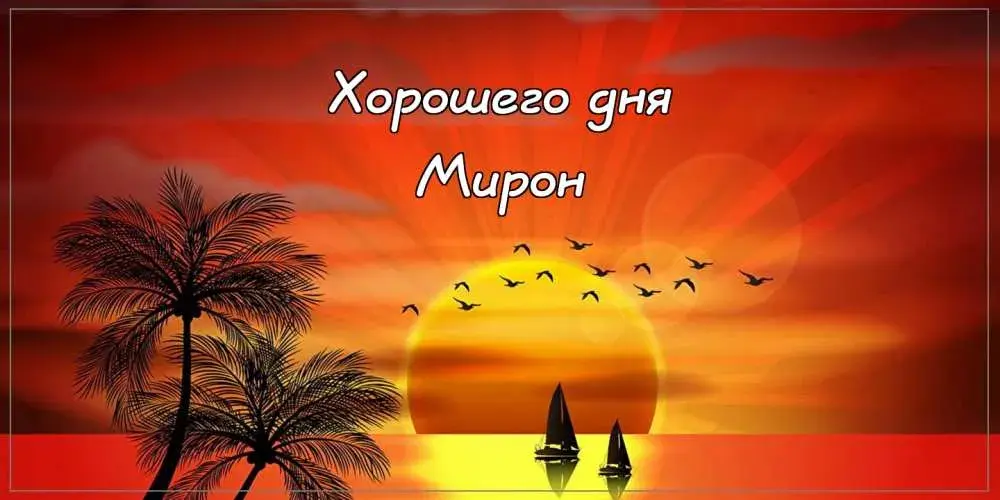Открытка Открытки с именем Мирон  - Открытка с пальмами и закатом: поздравления с днем рождения | Красивая открытка #223