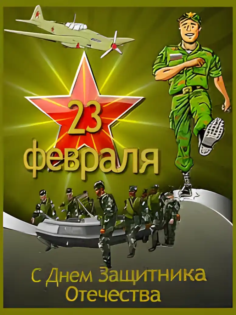 Открытка 23 февраля День защитника отечества - Открытка с Днем Защитника Отечества: солдат, самолет | Красивая открытка #35