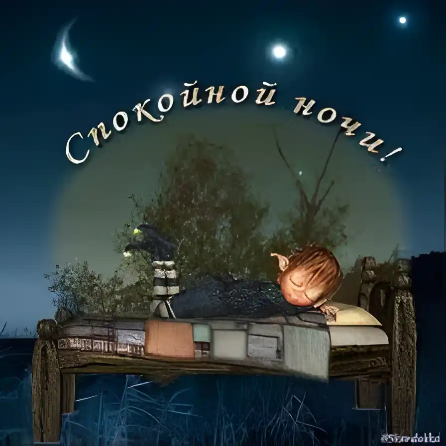 Открытка Открытки с пожеланиями на ночь - Спящий эльф на кровати с книгами: открытка с добрым сном | Красивая открытка #170