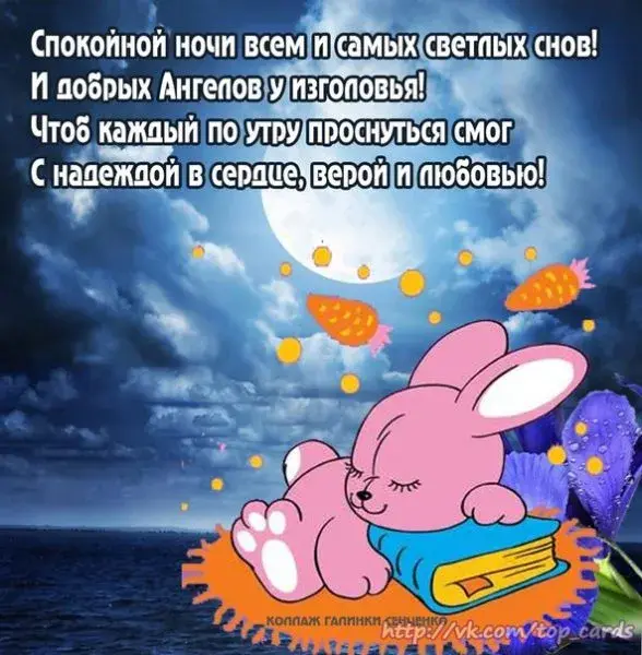 Открытка Доброй ночи - Зайчик спит: Открытка с доброй ночью | Красивая открытка #58