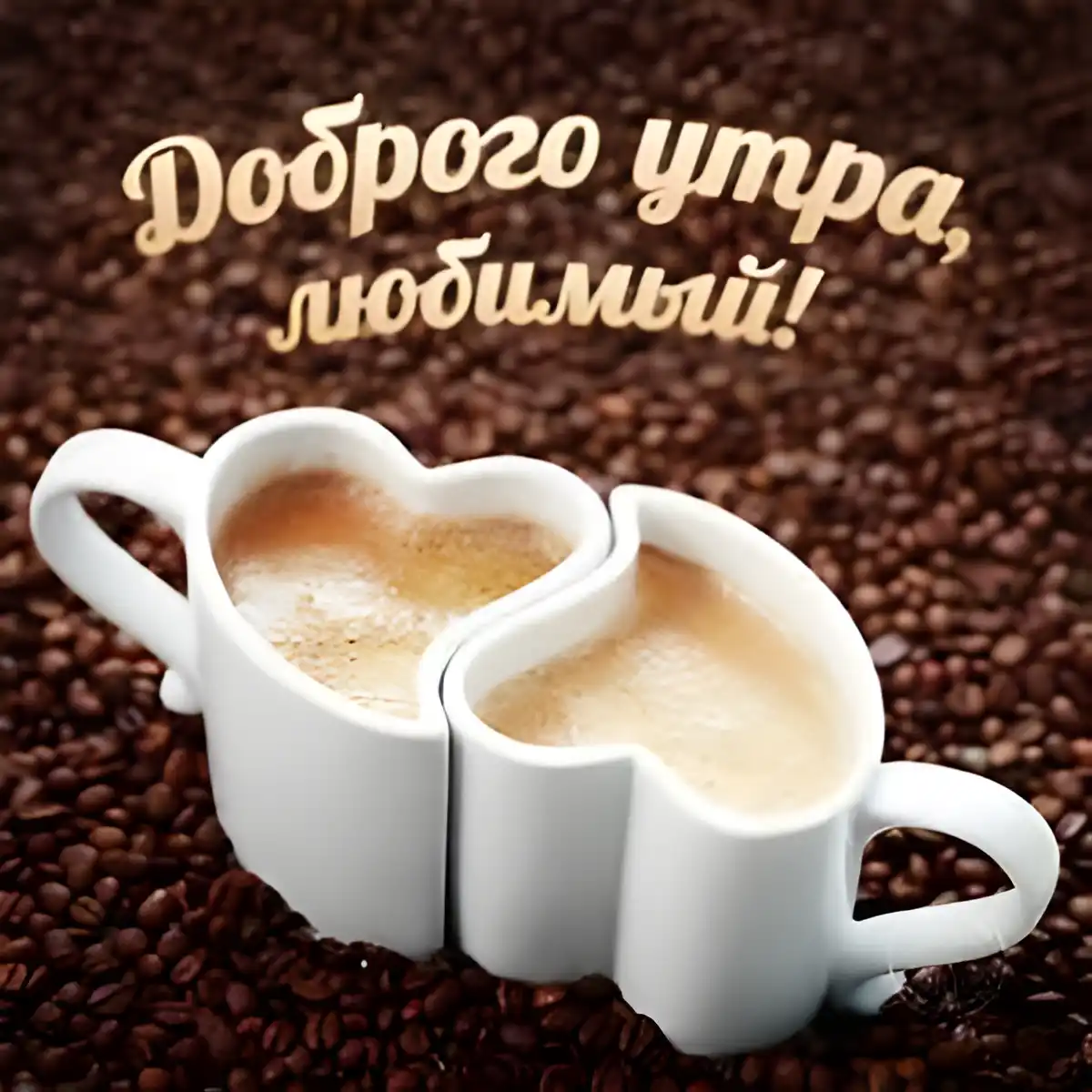 Открытка Для любимого - Два чашки кофе в форме сердец на кофейных зернах | Красивая открытка #9