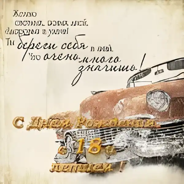 Открытка Открытки на 18 лет - Открытка с ретро автомобилем на день рождения | Красивая открытка #141