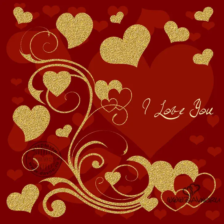 Открытка I love you - Открытка с надписью "I Love You" и золотыми сердцами | Красивая открытка #24