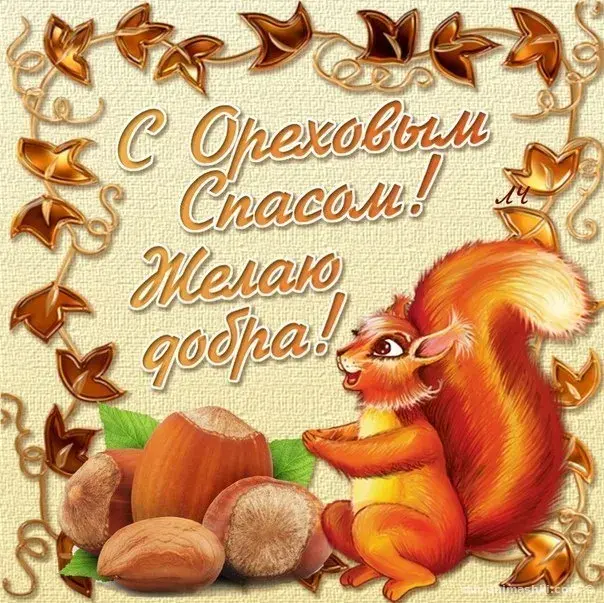 Открытка Ореховый спас. - Открытка с белкой и орехами  поздравления с праздником | Красивая открытка #85