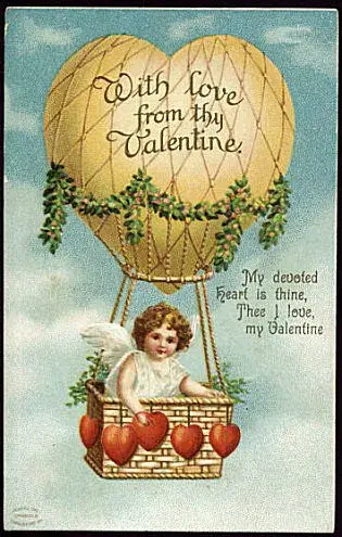 Открытка 14 февраля День влюблённых - Ангელ на воздушном шаре в форме сердца. Открытка. | Красивая открытка #95