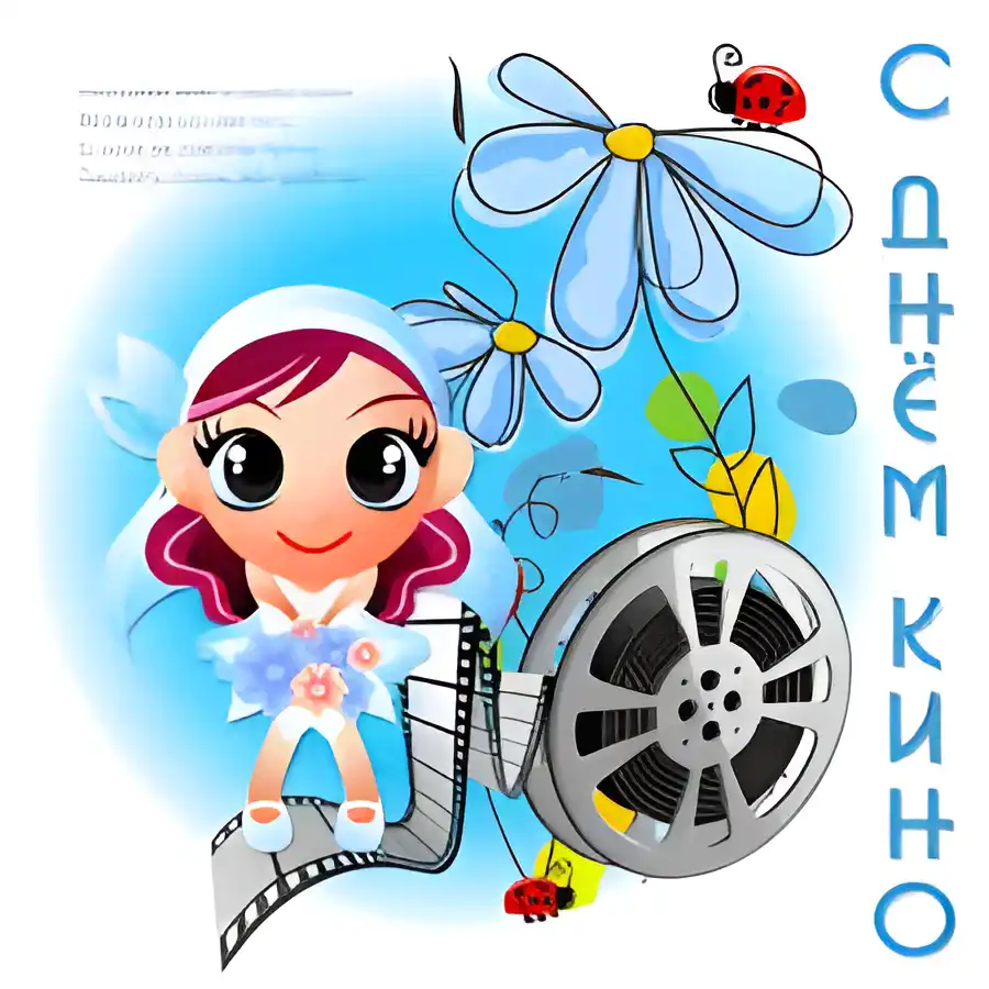 Открытка Открытки с днем кино - Открытка с девочкой и кинопленкой | Красивая открытка #33