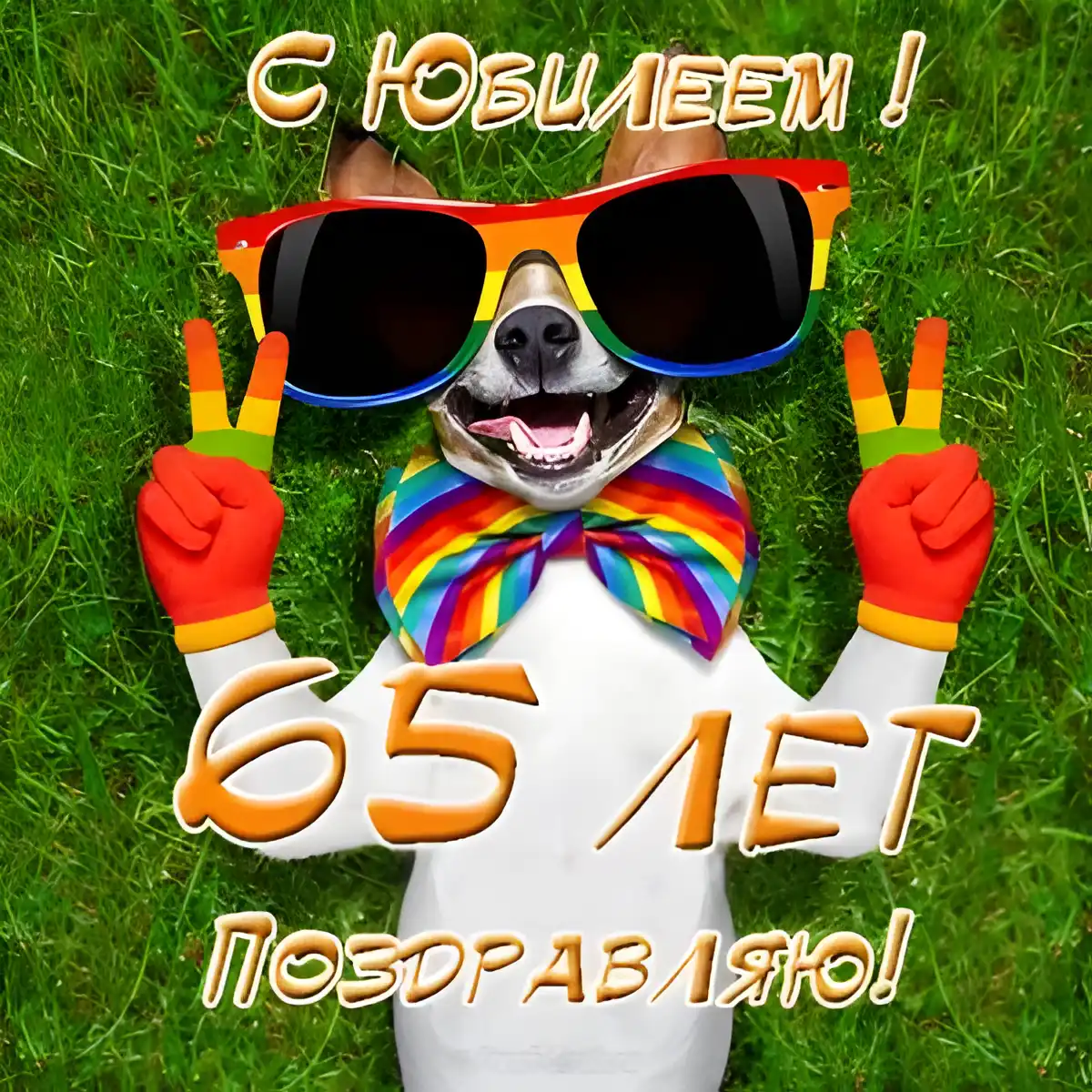 Открытка Открытки на 65 лет - Собака в очках и галстуке-бабочке: открытка | Красивая открытка #92
