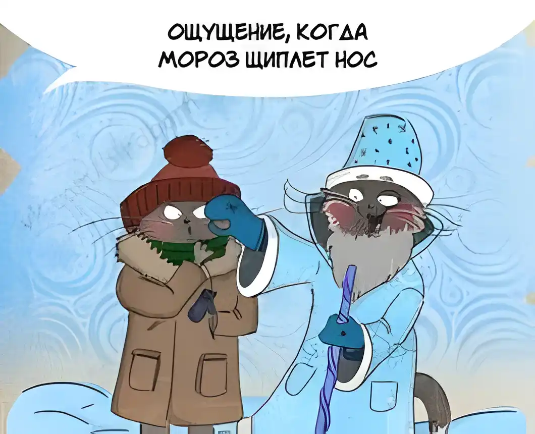 Открытка времена года - Два кота в зимней одежде на фоне снега | Красивая открытка #59