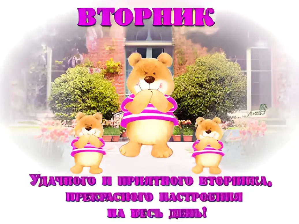 Открытка Открытки на вторник - Открытка с мишками: Нежные комплименты и поздравления | Красивая открытка #187