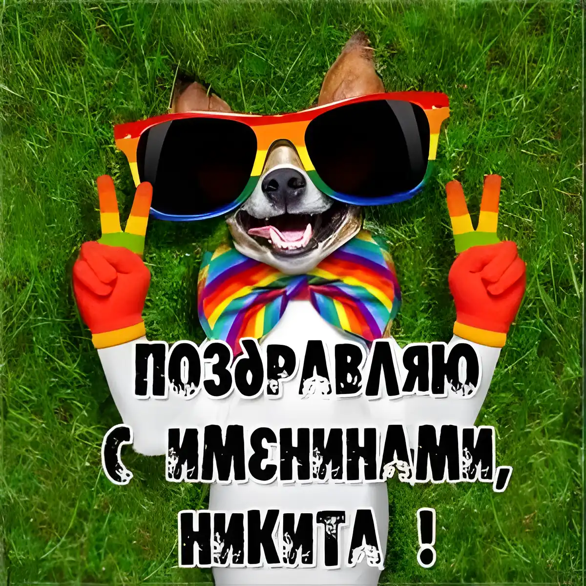 Открытка Открытки с именем Никита - Собака в очках и бантике: Открытка с собакой | Красивая открытка #70