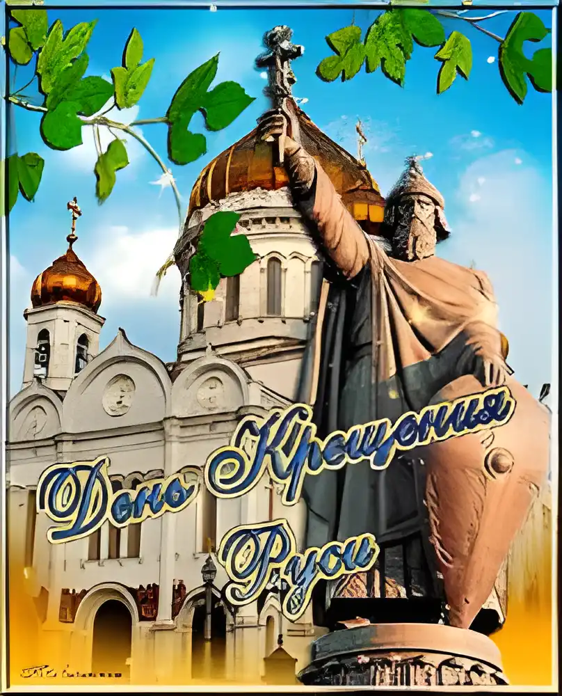 Открытка Открытки с днем Крещения Руси - Памятник князю, церковь, открытка с Днём Руси | Красивая открытка #21