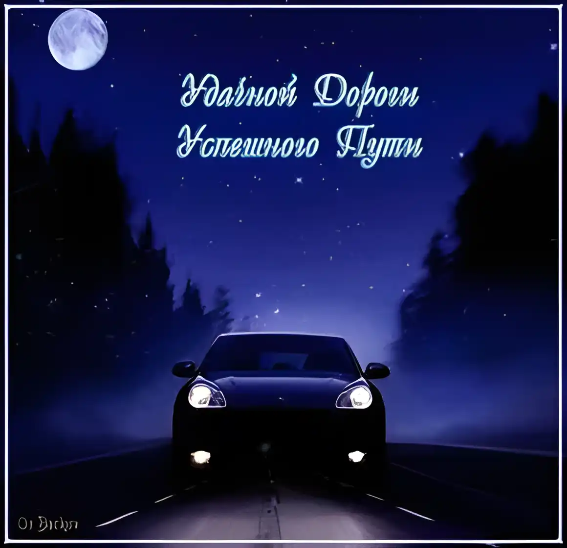 Открытка Счастливого пути - Автомобиль на ночной дороге: открытка с пейзажем | Красивая открытка #32