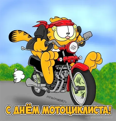 Открытка День мотоциклиста - Открытка с Гарфилдом на мотоцикле - День мотоциклиста | Красивая открытка #1
