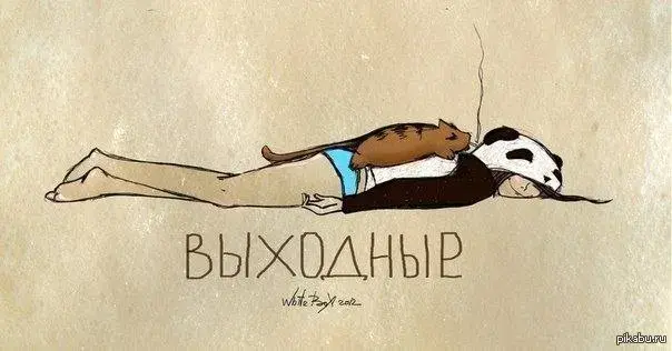 Открытка Выходные - Открытка с девушкой и котом: забавная иллюстрация | Красивая открытка #33