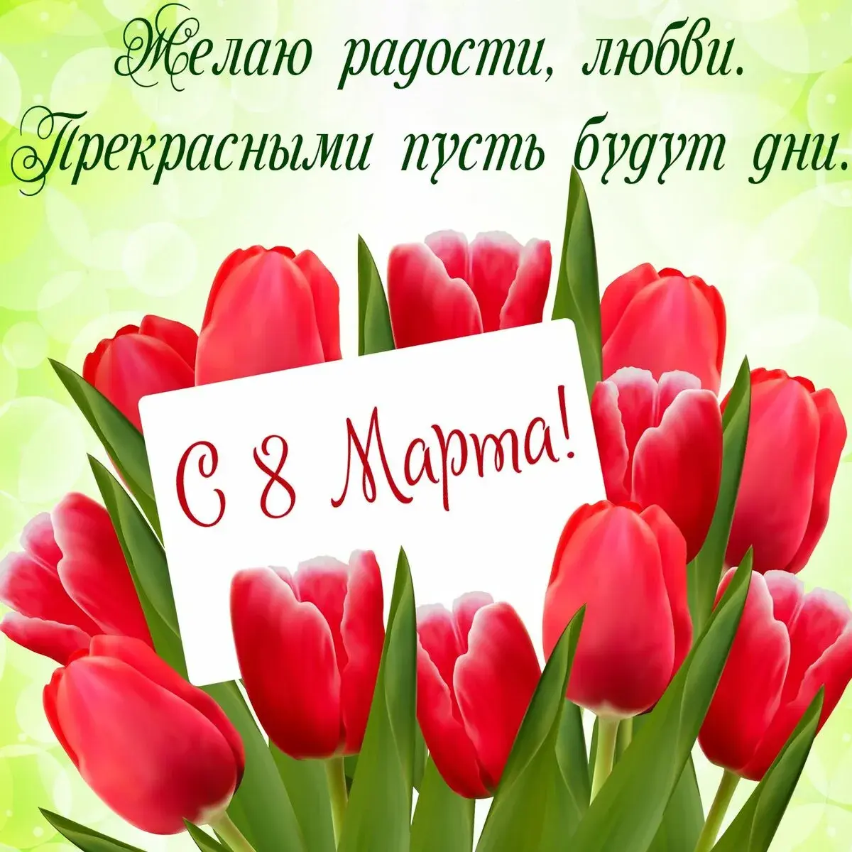 Открытка Открытки с 8 марта - Открытка с красными тюльпанами | Красивая открытка #3