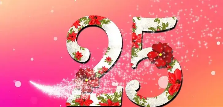 Открытка Открытки на 25 лет - Открытка с цифрой 25 и цветами | Красивая открытка #166