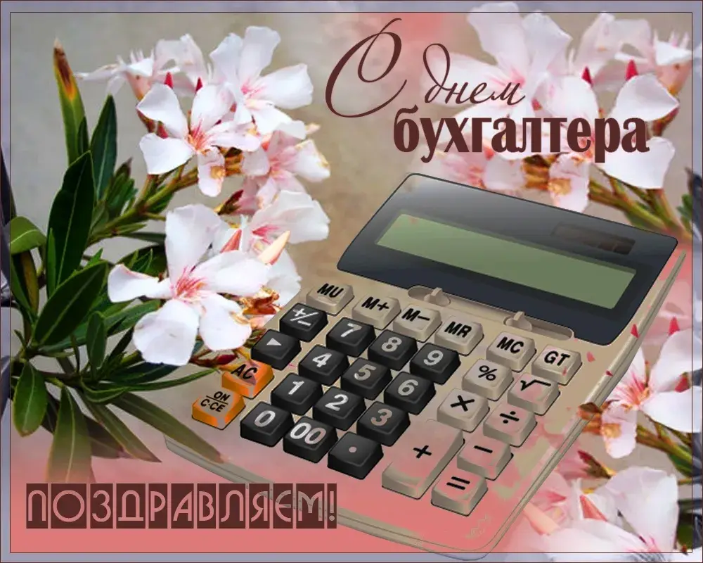 Открытка День бухгалтера - Открытка с днем бухгалтера: калькулятор и цветы | Красивая открытка #11