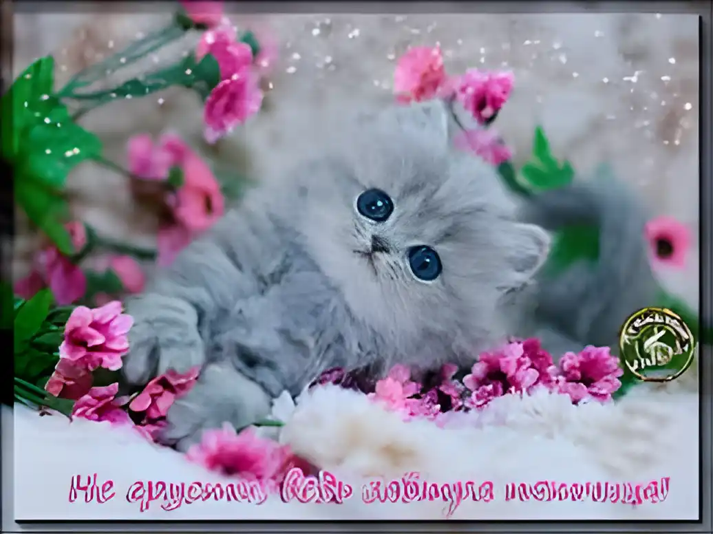 Открытка Не грусти - Милый котенок среди цветов: открытка с котенком | Красивая открытка #66