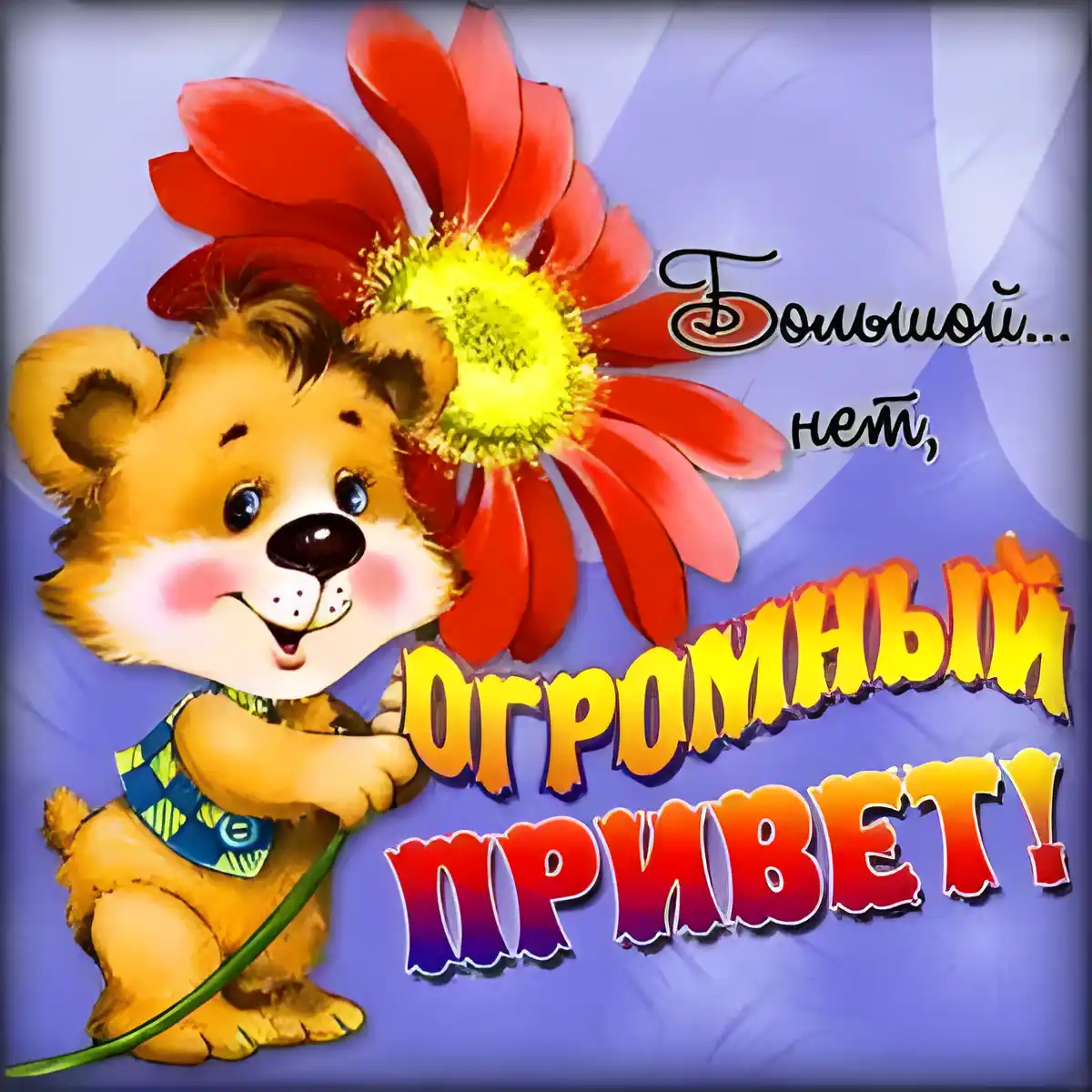 Открытка Привет - Открытка с милым мишкой и цветами | Красивая открытка #61
