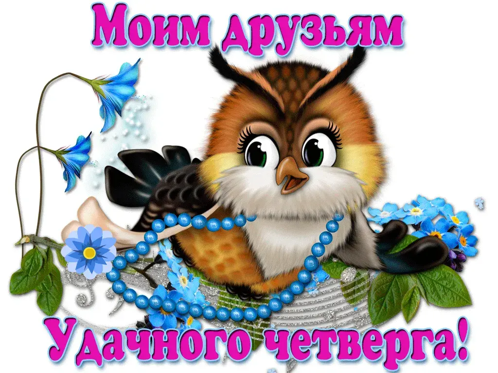 Открытка Удачного четверга - Сова с цветами и бусами: открытка с днем рождения | Красивая открытка #4
