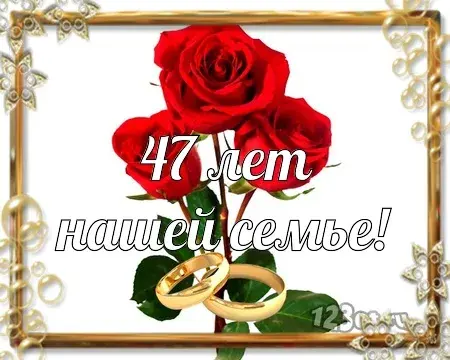 Открытка Открытки на Кашемировую/Шерстяную свадьбу 47 лет - Открытка с розами и кольцами | Красивая открытка #6