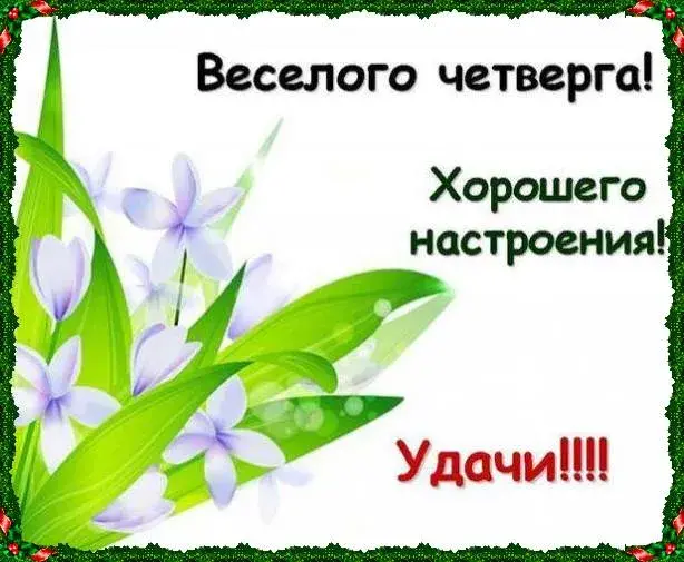Открытка Четверг - Открытка с фиалками: Нежные цветы на зелёном фоне | Красивая открытка #36