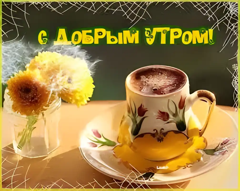 Открытка Доброе утро - Утренняя чашка кофе с цветами | Красивая открытка #208