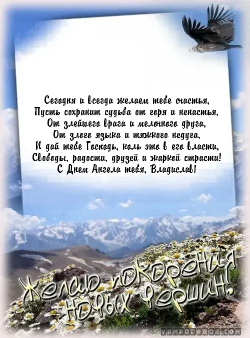 Открытка открытки с именем Владислав  - Открытка "С Днем Рождения!" с волком на фоне неба | Красивая открытка #93