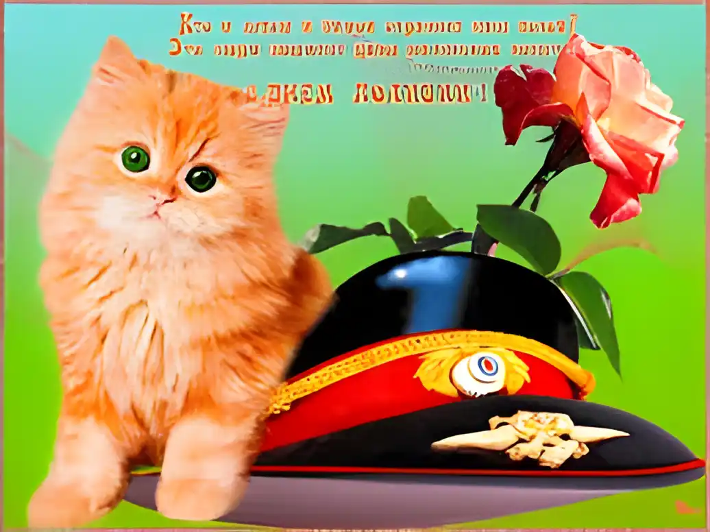 Открытка День полиции - Открытка с котенком и головным убором | Красивая открытка #31