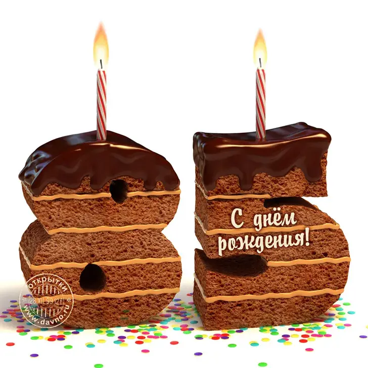 Открытка Открытки на 85 лет - Открытка с тортом и свечами: С днем рождения! | Красивая открытка #13