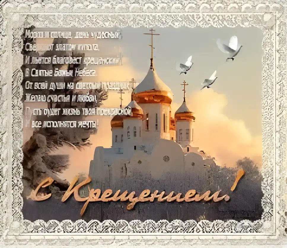 Открытка Открытки с Крещением Господним - Открытка с храмом и голубями | Красивая открытка #126